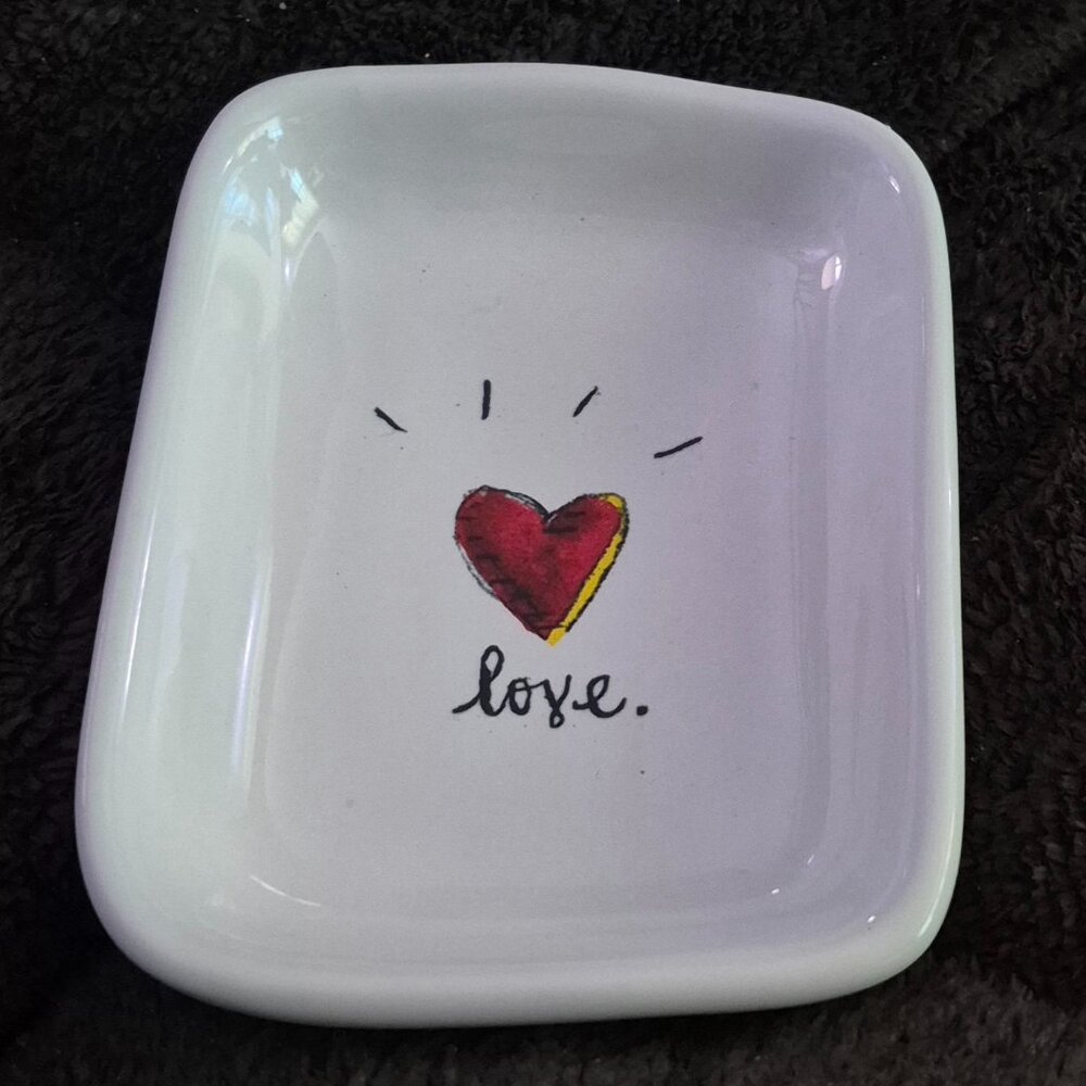 Rae Dunn LOVE White Black Red Ceramic Heart Trinket Dish by Magenta BRAND NEW!!